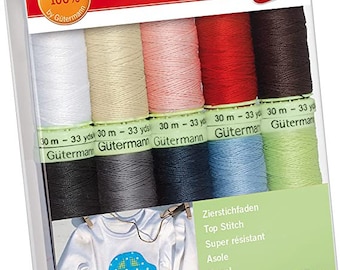 Gutermann Creativ Thread Set: Top Stitch Assorted Thread Set 30m, 7 Spools or 10 Spools