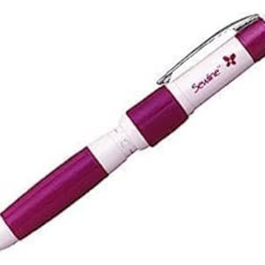 May include: A pink and white mechanical pencil with a retractable eraser and a built-in sharpener. The pencil has a butterfly design and the word "Sakura" printed on the side.