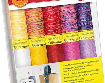 Gütermann creativ Sewing Thread Set with 10 spools of Decorative Thread Deco Stitch 70: 70 m in Different Solid and Multicolour Colours