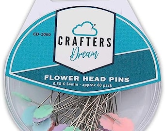 Crafters Dream Flower Head Pins - 60 Pack. 0.58 x 54mm. Nickle Plated Steel. Suitable for Ironing and Marking.