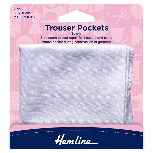 Hemline Sew-In Trouser Pockets: 30 x 16cm (2pcs)
