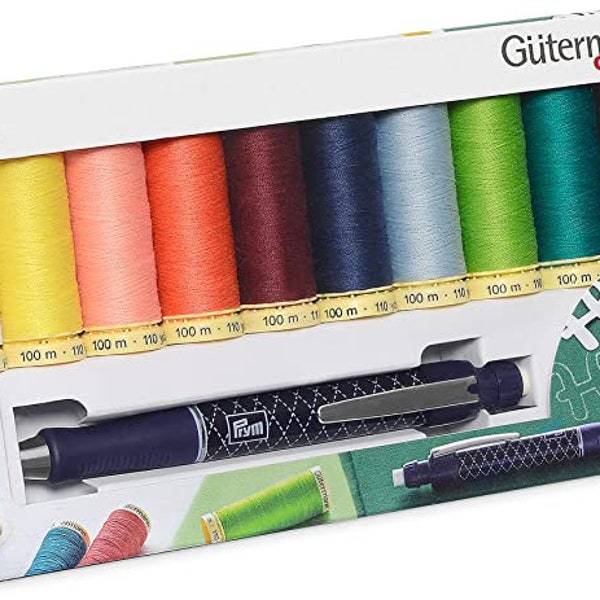 Gütermann creativ Sewing Thread Set with 10 spools Sew-All Thread 100 m in Different Colours + Cartridge Pencil by PRYM