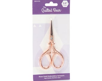 Tijeras de bordado de oro rosa The Quilted Bear - Tijeras de bordado / uñas de diseño antiguo de oro rosa de precisión con cuchillas afiladas