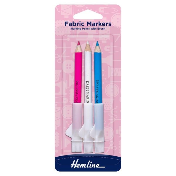 Hemline Dressmaker Lot de 3 crayons de marquage de tissu avec pinceau