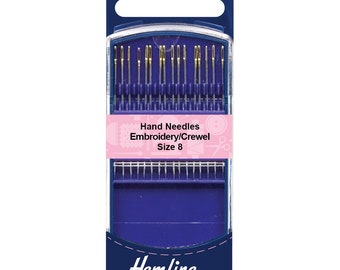 Hemline Premium Hand Sewing Needles Gold Eye Embroidery/Crewel Size 8, 9, 3-9, or 5-10