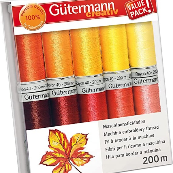 Gutermann Lot de fils à broder machine Rayon 40 : multicolore, 10 x 200 m
