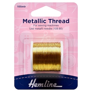Hemline Gold or Silver Metallic Thread 100m