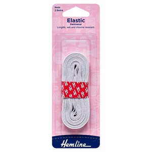 Hemline White Woven Swimwear Elastic 2.5m x 9mm or Clear Swimwear Elastic 3m x 9mm