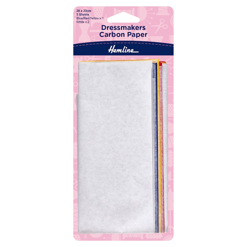 Puede incluir: Un paquete de papel de calco para modistas de Hemline. Contiene 5 hojas de papel de calco en azul, rojo, amarillo y blanco.