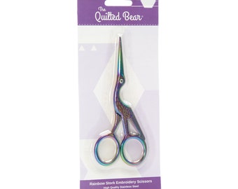 The Quilted Bear Embroidery Scissors - Precision Rainbow Stork Embroidery/Nail Scissors with Sharp Blades for Sewing & Embroidery