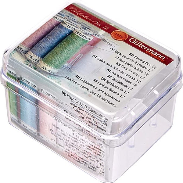 Boîte de fil à coudre Gutermann : boîte en acrylique de 12, 18 ou 27 bobines disponible