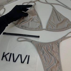 Minimalist Beige Bikini – Handmade Two-Piece Set with Triangle Top & Cheeky Bottom – KIVVI Swim