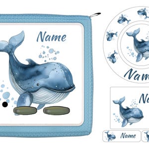 Set: Schutzfolie für Toniebox und Ladestation personalisierbar sowie Namensticker Klebeetiketten | Wal