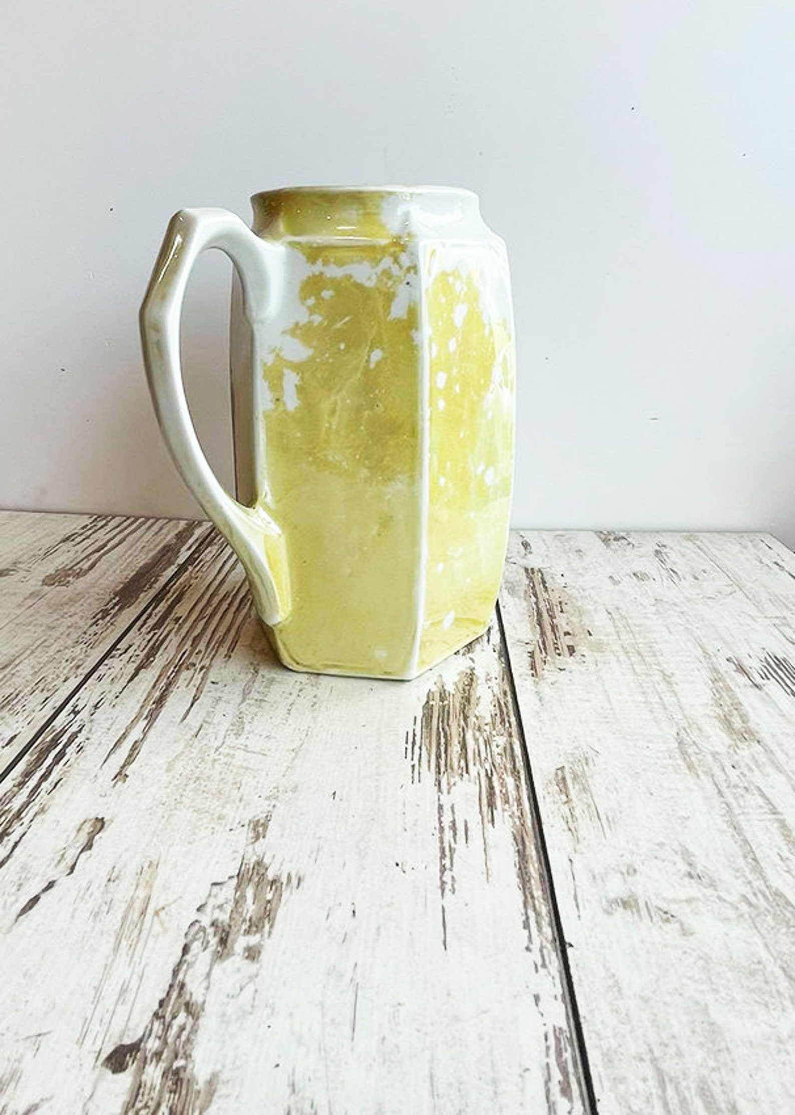 Vintage Vase Jug yellow white ceramic Pot handmade Etsy 日本