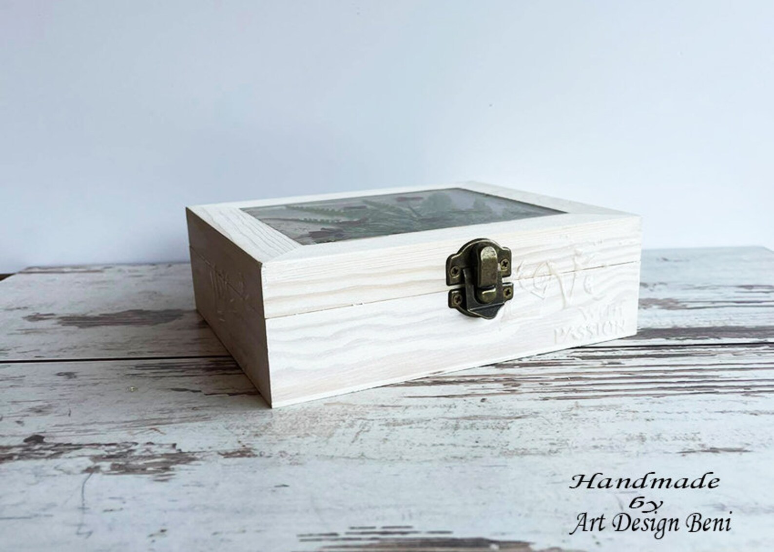 Weiße rustikale Holz Tee-Box große gepresste Blumen Rahmen | Etsy