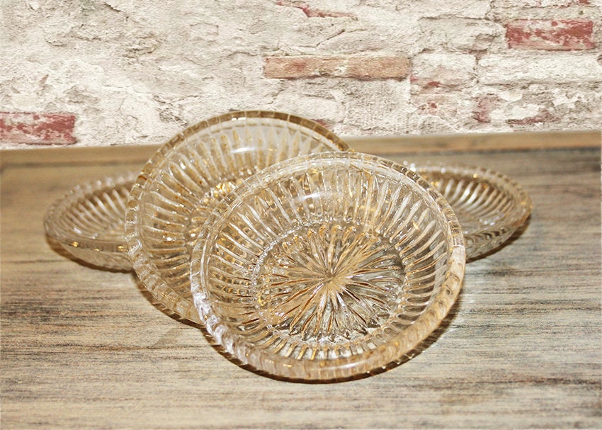Vintage Etched Glass Dessert Plates Etsy