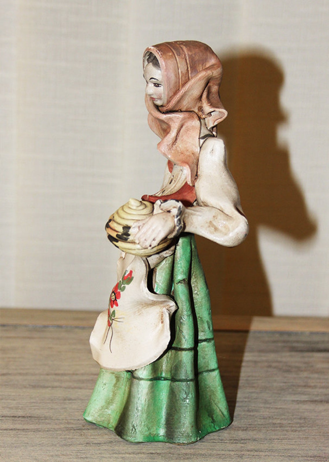 Vintage Ceramic Figurine Little Girl Figurine , Handmade, Hand Painted