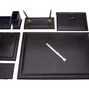 Personalized Full Grain Leather Desk Pad Blotter , Black Leather