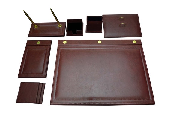 Accesorios de oficina de cuero en blanco - juego de escritorio de oficina -  12 piezas (hecho a mano)