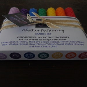Chakra Candle Set Pure Dyed Beeswax 7 pack Chakra Balancing Reiki Healing Meditation Wicca Eco Packaging Gift Wrapping image 2