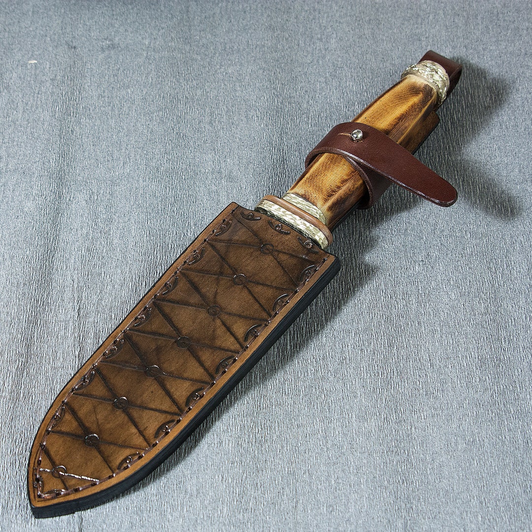 Leather Sheath Embossed Leather Sheath Hunting Knife Sheath Etsy