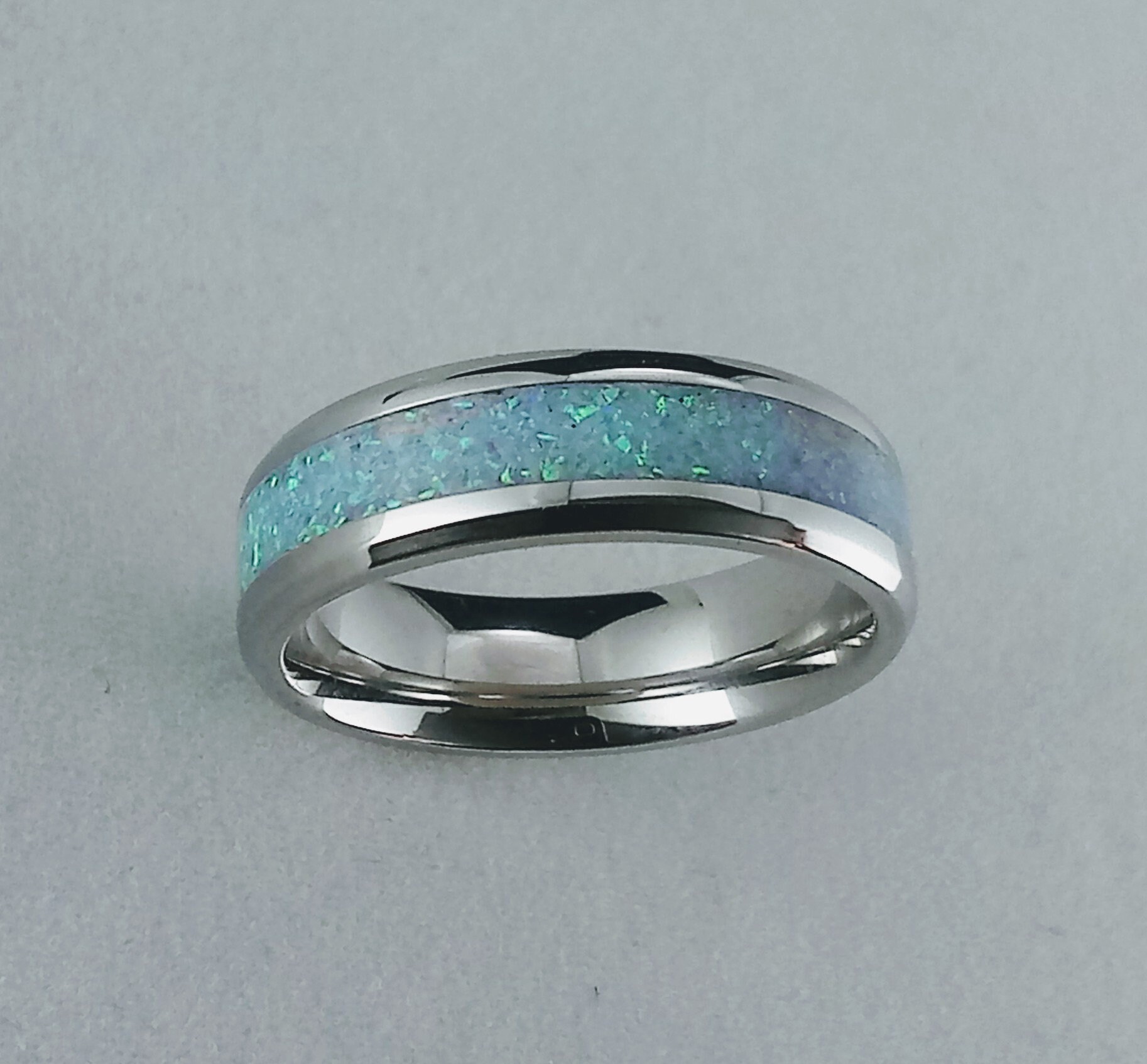 Opal inlay ring. Stainless steel inlay ring. Opal wedding Etsy