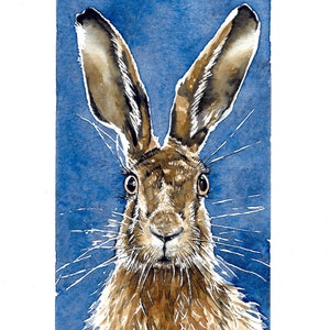 A5 Greeting Card Print/Original Watercolour Hare Painting 'Moonstruck'