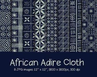 African Adire Indigo Batik Patterns: Digital Paper (JPG Download)