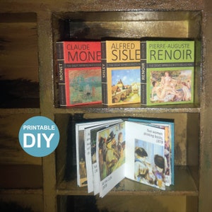 Miniature books readable printable DIY kit - Set of 4 Great Impressionist Painters  - Miniature art history  - dollhouse miniatures