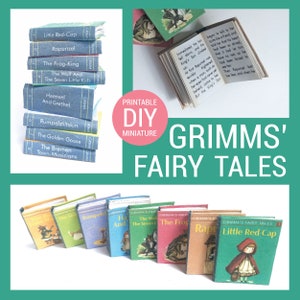 Miniature books readable printable DIY kit - Set of 8 Grimms' Fairy Tales Mini books - dollhouse miniatures