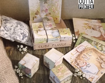 Puzzle cube maison de poupée Beatrix Potter : mini-jeux/jouets imprimables à faire soi-même (téléchargement numérique)
