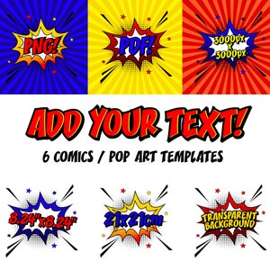 Blank Comics Pop Art Text Templates Superhero  Clipart PNG and PDF