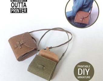 Miniature leather purses printable DIY - 1_12 scale retro doll handbags prints - mini vintage bags PDF download -  dollhouse miniatures