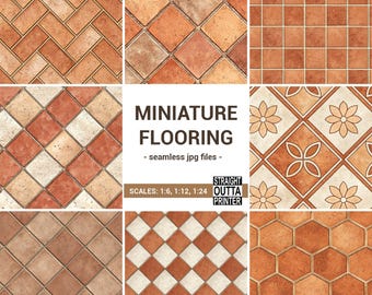 Miniature Dollhouse Flooring Tiles, Seamless Terracotta Floor Patterns, Printable jpg files