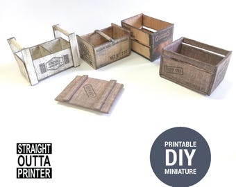 Miniature Dollhouse Crates Printable DIY, Printable Dollhouse Miniatures, Dollhouse home decor, Digital Download, DIY crafts
