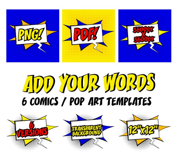 Blank Pop Art Comics Speech Bubbles Templates Add Your Words Etsy