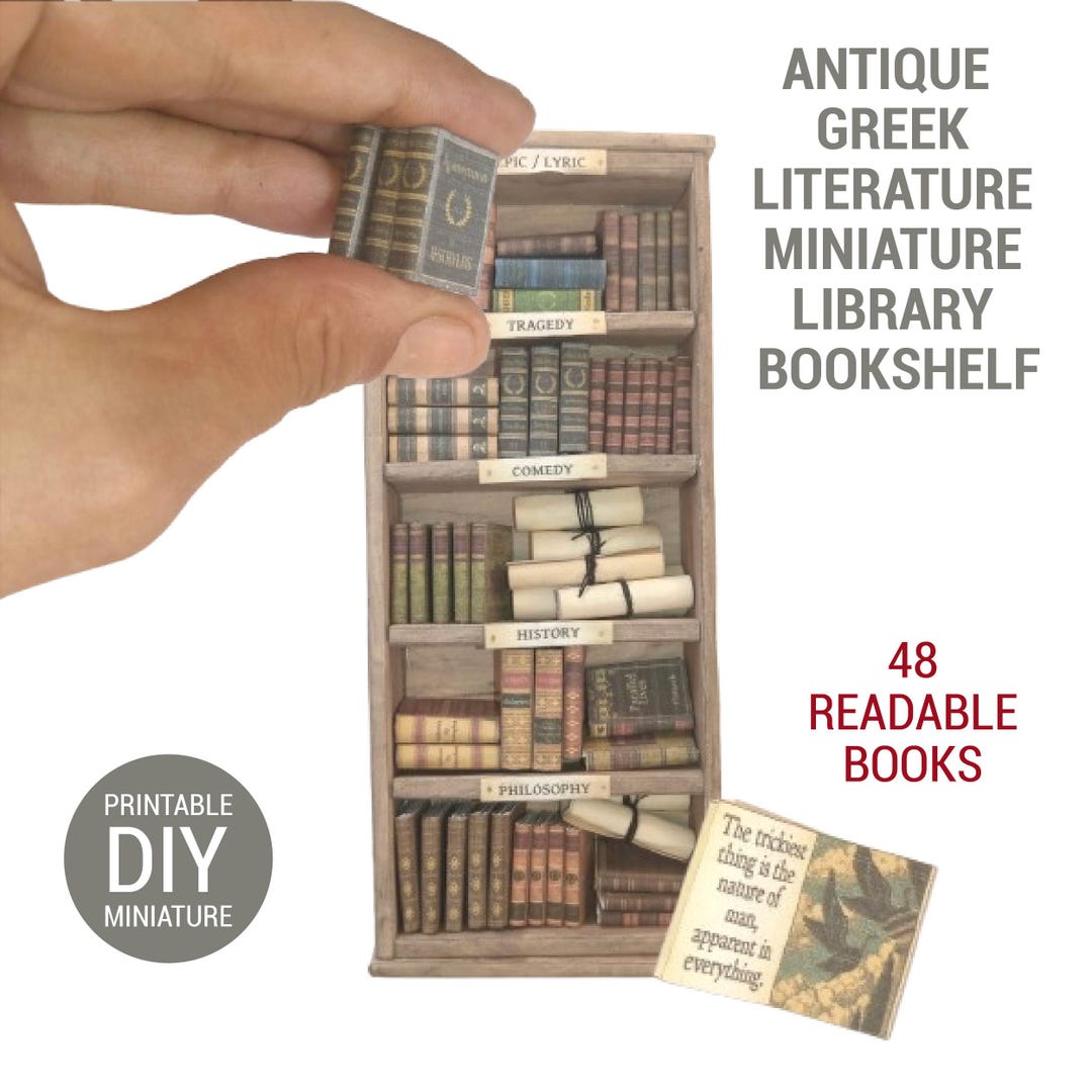 Mini Library Mini Books Mini Bookshelf - Miniature Library Kit - 48 Readable Books - Antique ...