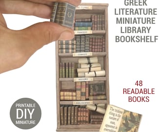 Mini libreria - Kit biblioteca in miniatura - 48 libri leggibili - Letteratura greca antica - Mini libri stampabili in scala 1:12 - Download digitale