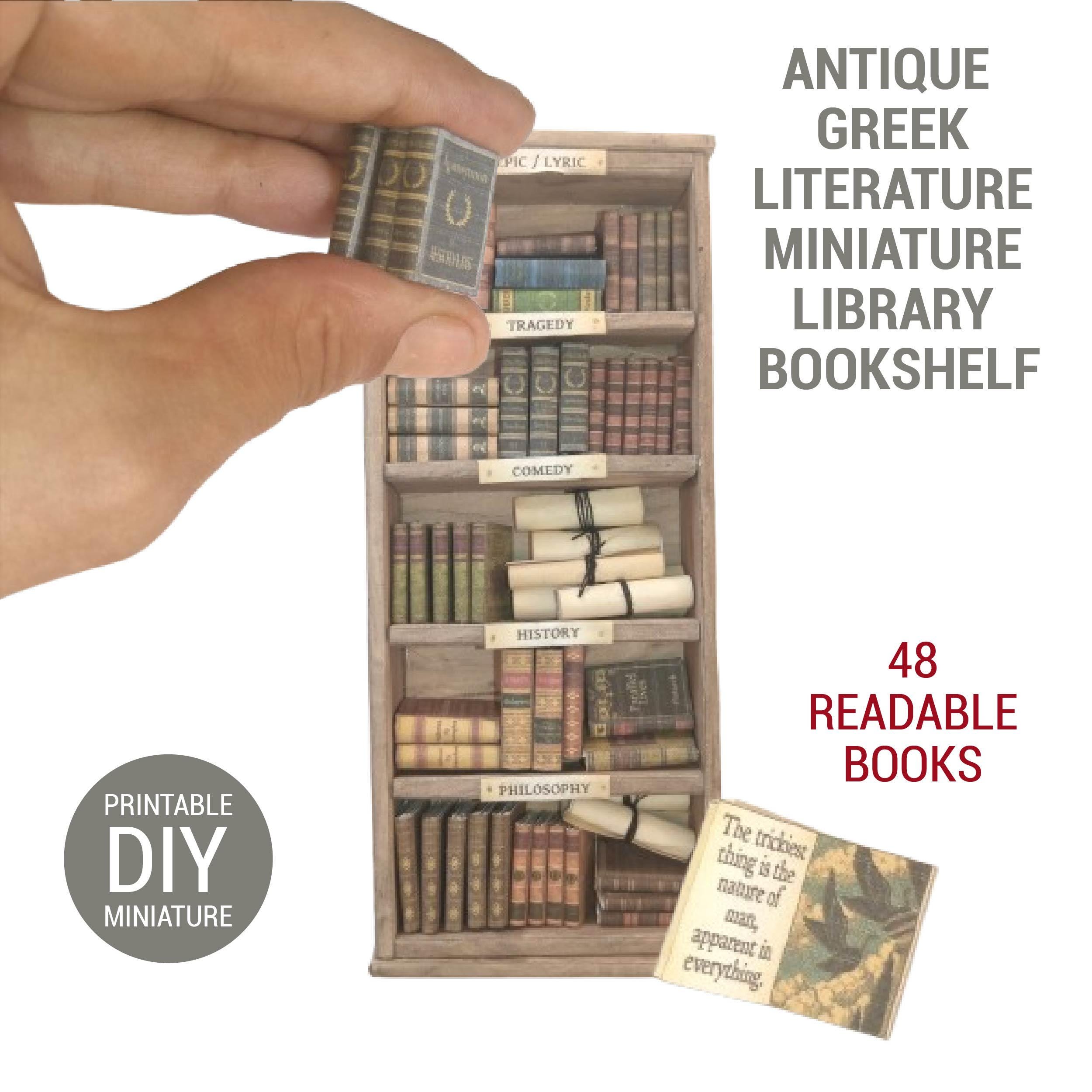Mini Bookshelf - Miniature Library Kit - 48 Readable Books