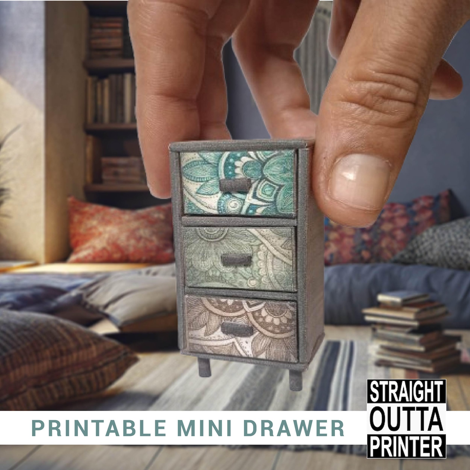 Printable Miniature Drawer | DIY Dollhouse Furniture Paper Craft (1:12 ...