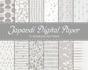 Japandi Printable Digital Paper - Ivory Scandinavian Organic Patterns Printable Set of 12 JPG Seamless Scandi Backgrounds - Instant Download