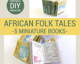 African Folk Tales Miniature Books: Dollhouse DIY Kit (Printable)
