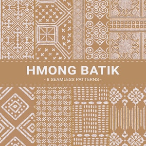 Hmong Batik Digital Paper Thai Tan Batik Seamless Patterns Cream Beige Hand Drawn Textile Patterns Instant Download