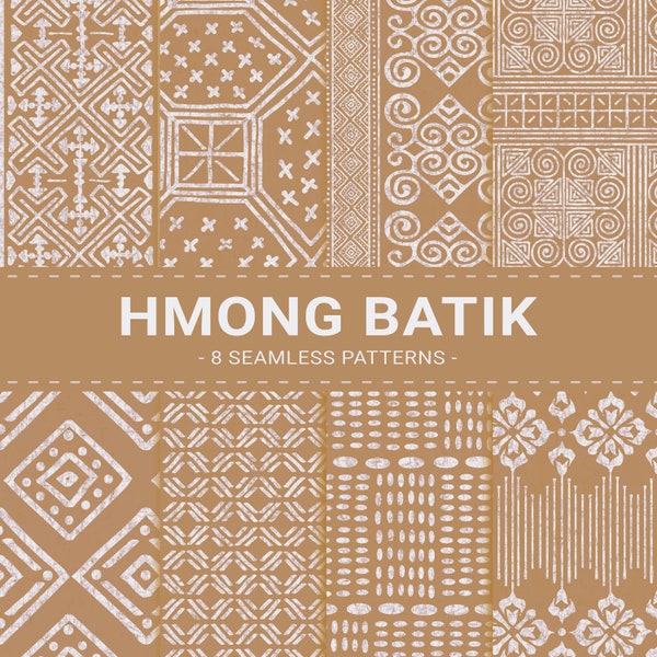 Hmong Batik Digital Paper Thai Tan Batik Seamless Patterns Cream Beige Hand Drawn Textile Patterns Instant Download