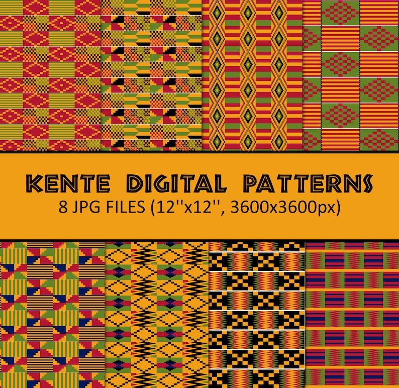 Kente Cloth Patterns Digital Paper JPG Format printable African Kente