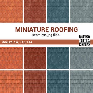 Miniature Dollhouse Roof, seamless roofing textures, printable jpg files