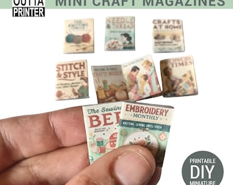 Mini Retro Craft-tijdschriften – afdrukbare poppenhuistijdschriften op schaal 1:12 | Vintage naai-, brei- en borduurminiaturen