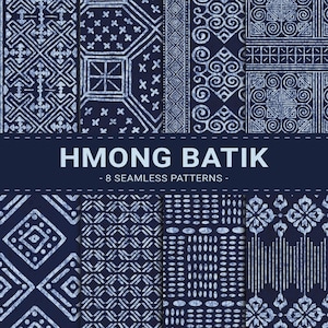 Hmong Batik Digital Paper Thai Indigo Batik Seamless Patterns Navy Blue Hand Drawn Textile Patterns Instant Download