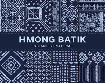 Hmong Batik Digital Paper: Indigo Thai Seamless Patterns (Digital Download)