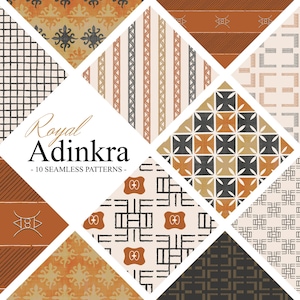 Royal Adinkra, African Seamless Patterns -Pack of 10 Digital Paper - JPG format -Printable  African Digital Paper - Tribal background